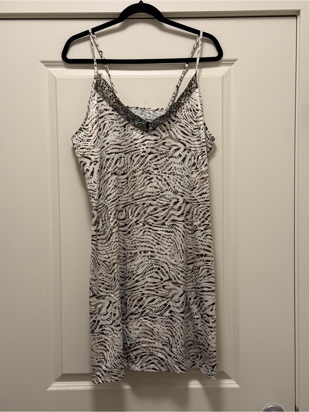 Catherine Malandrino Sz L Slip Dress Eyelash Lace Snakeskin Zebra Print